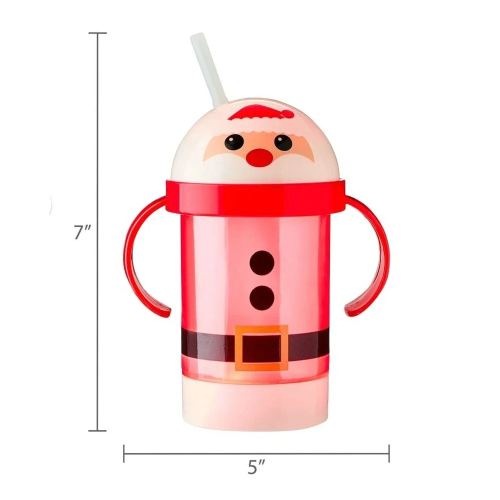 Light-Up Plastic 16oz Santa & Gingerbread Man Sippy Cups Dome Lid & Straw Handle